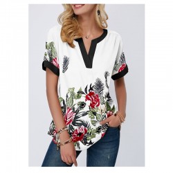 Vintage Women 3D Floral Printed Blouse Summer 2020 Casual V-Neck Patchwork Tops Shirt Ladies Elegant Loose Blouse 5XL Plus Size