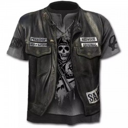 New Fake Jacket Print T-Shirt Skull 3d T-Shirt Summer Trendy Short Sleeve T-Shirt Top Men/Female Short Sleeve Top