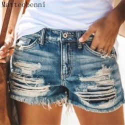 2020 Summer Denim Short Jeans Women Sexy Mid Waist Hole Ripped Shorts Fashion Casual Slim Denim Shorts Lady Hotpants Streetwear