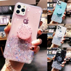 Bling Glitter Soft Phone Case For iPhone 11 Pro XS Max XR 8 7 6 Plus Slim With Holder Stand Back Cover iphone 12 Pro X SE 2 Case