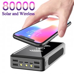 80000mAh Power Bank Solar Wireless Portable Phone Charging External Fast Charger 4 USB LED Light Powerbank for Iphone Xiaomi Mi