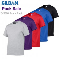 Gildan Brand Pack Sale Men's Summer 100% Cotton T-Shirt Men Casual Short Sleeve O-Neck T Shirt Comfortable Solid Color Tops Tees