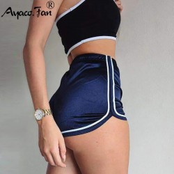 Women Sports Shorts Summer 2019 New Sexy Elastic High Waist Patchwork Skinny Hot Shorts Casual Lady Silvery Egde Short Pants